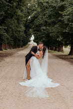 C2023-SS63P - strapless sweetheart beaded wedding gown with thigh high split and detachable train