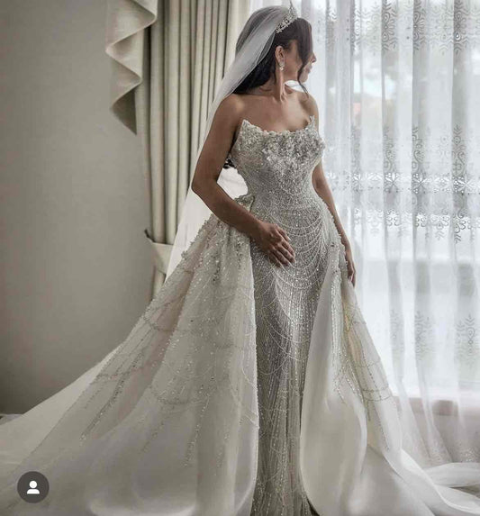 C2023-SC73 - swarovski crystal beaded formal ball gown wedding dress with detachable skirt