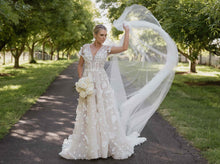 C2023-SS53A - short sleeve v-neck a-line wedding gown