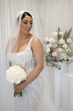 C2023-SN654 - sleeveless scoop neck beaded wedding gown with veil