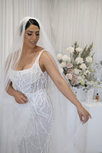 C2023-SN654 - sleeveless scoop neck beaded wedding gown with veil