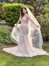 C2023-SL22V - sexy sheer lace v-neck wedding gown
