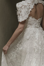 C2023-SS924 - short sleeve keyhole back wedding gown with high collar