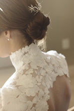 C2023-SS924 - short sleeve keyhole back wedding gown with high collar