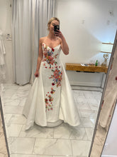 C2023-F933E - Vestido de novia de flores en 3D de colores, estilo tubo, sin tirantes, con cola desmontable