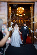 C2023-VS85 - sleeveless v-neck fitted wedding gown with embellished over skirt