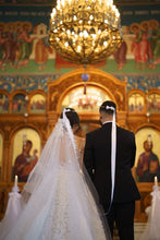 C2023-VS85 - sleeveless v-neck fitted wedding gown with embellished over skirt