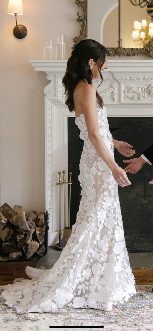 C2023-S721T - sweetheart strapless embroidered sheath wedding gown