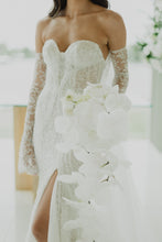C2023-SS68L - strapless sweetheart beaded embroidery lace wedding gown with detachable long sleeves