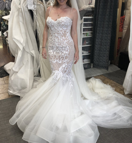 C2023-FFs57 - spaghetti strap fit-and-flare beaded wedding gown