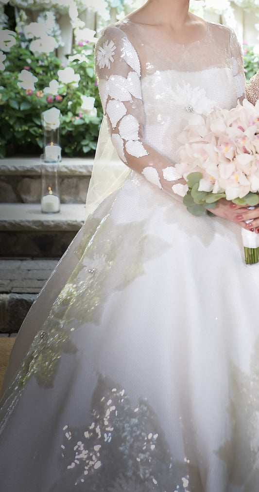 C2023-LSB33 - sheer illusion neckline long sleeve ball gown wedding dress