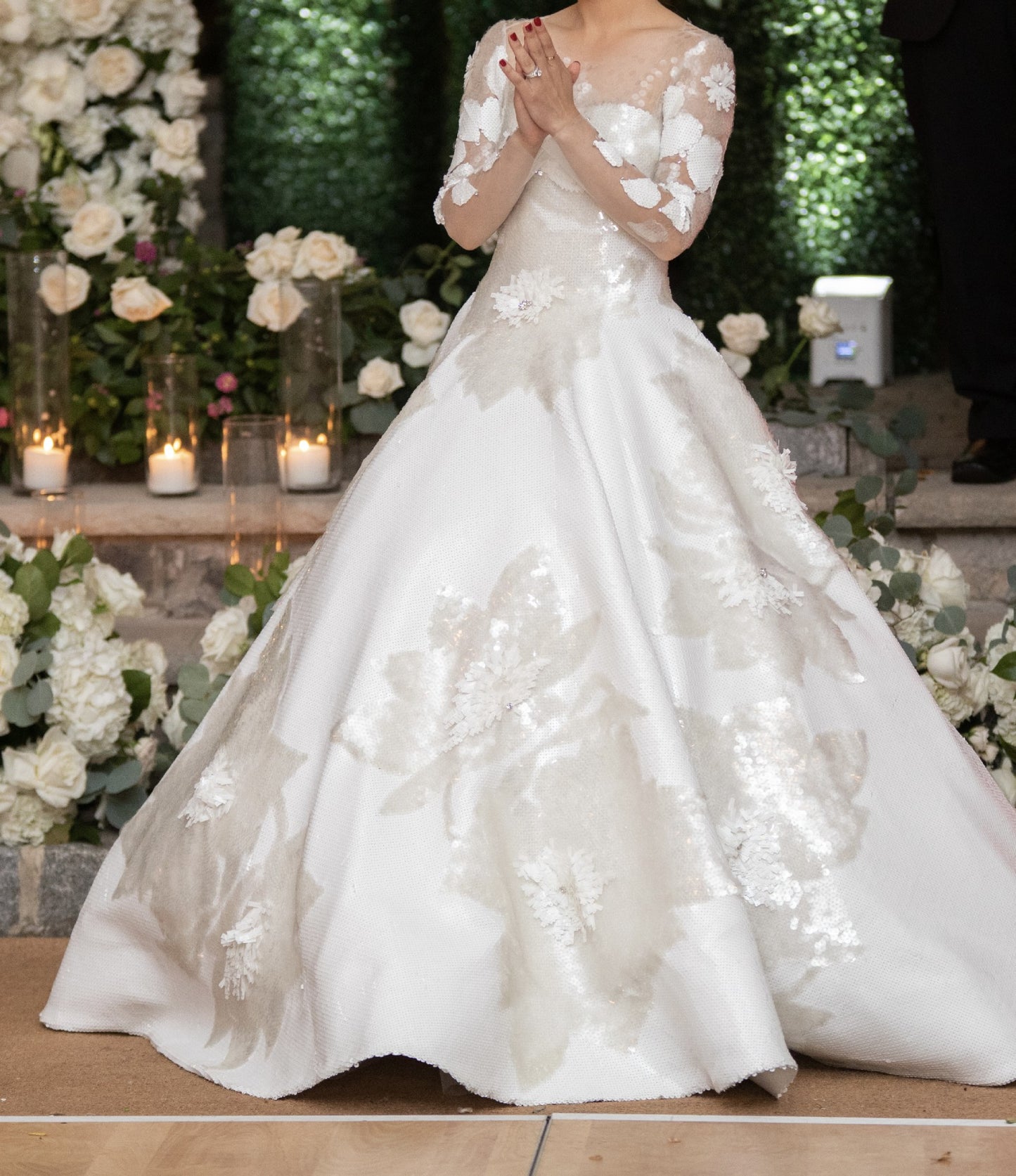 C2023-LSB33 - sheer illusion neckline long sleeve ball gown wedding dress