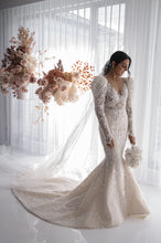 C2024-LSJ69 - backless long juliet sleeve wedding gown w v-neck