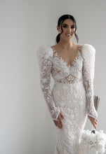 C2024-LSJ69 - backless long juliet sleeve wedding gown w v-neck