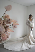 C2024-LSJ69 - backless long juliet sleeve wedding gown w v-neck