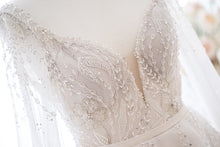 C2024-BG19L - Sheer trumpet sleeve wedding ball gown with chapel train
