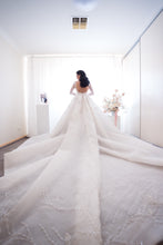 C2024-BG19L - Sheer trumpet sleeve wedding ball gown with chapel train