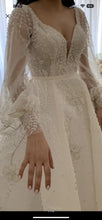 C2024-BG19L - Sheer trumpet sleeve wedding ball gown with chapel train
