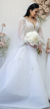C2024-BG19L - Sheer trumpet sleeve wedding ball gown with chapel train