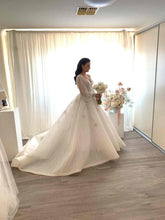 C2024-BG19L - Sheer trumpet sleeve wedding ball gown with chapel train