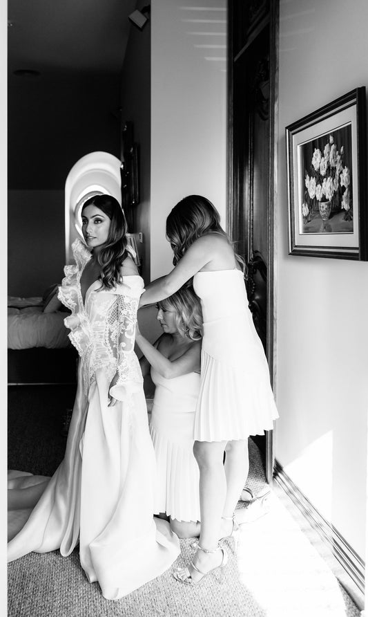 C2024-LS5511 - sheer one sleeve embroidered wedding gown