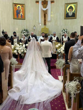 C2024-CB73 - vestido de novia con pedrería de cristal, manga larga transparente y cola desmontable