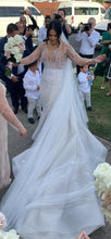 C2024-CB73 - vestido de novia con pedrería de cristal, manga larga transparente y cola desmontable