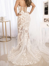 C2024-BG221 - strapless beaded embroidery wedding gown with detachable overskirt