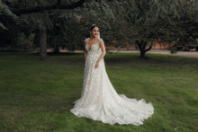 C2024-CS - Vestido de novia de corte A, manga corta y ilusión transparente con escote en V