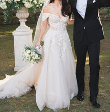 C2024-FS72 - vestido de novia evasé con hombros descubiertos, encaje de pedrería y corpiño bordado