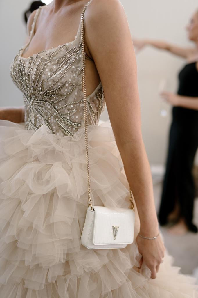 C2024-ER55 - sleeveless empire waist wedding gown with beaded bodice and spaghetti straps