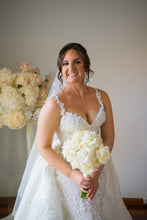 C2024-FF523: vestido de novia ajustado estilo sirena con adornos florales en 3D y falda desmontable