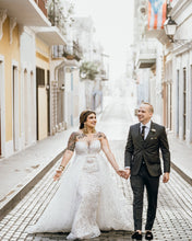 C2024-PS511 - Vestido de novia de talla grande sin tirantes con corte imperio y cola de falda desmontable