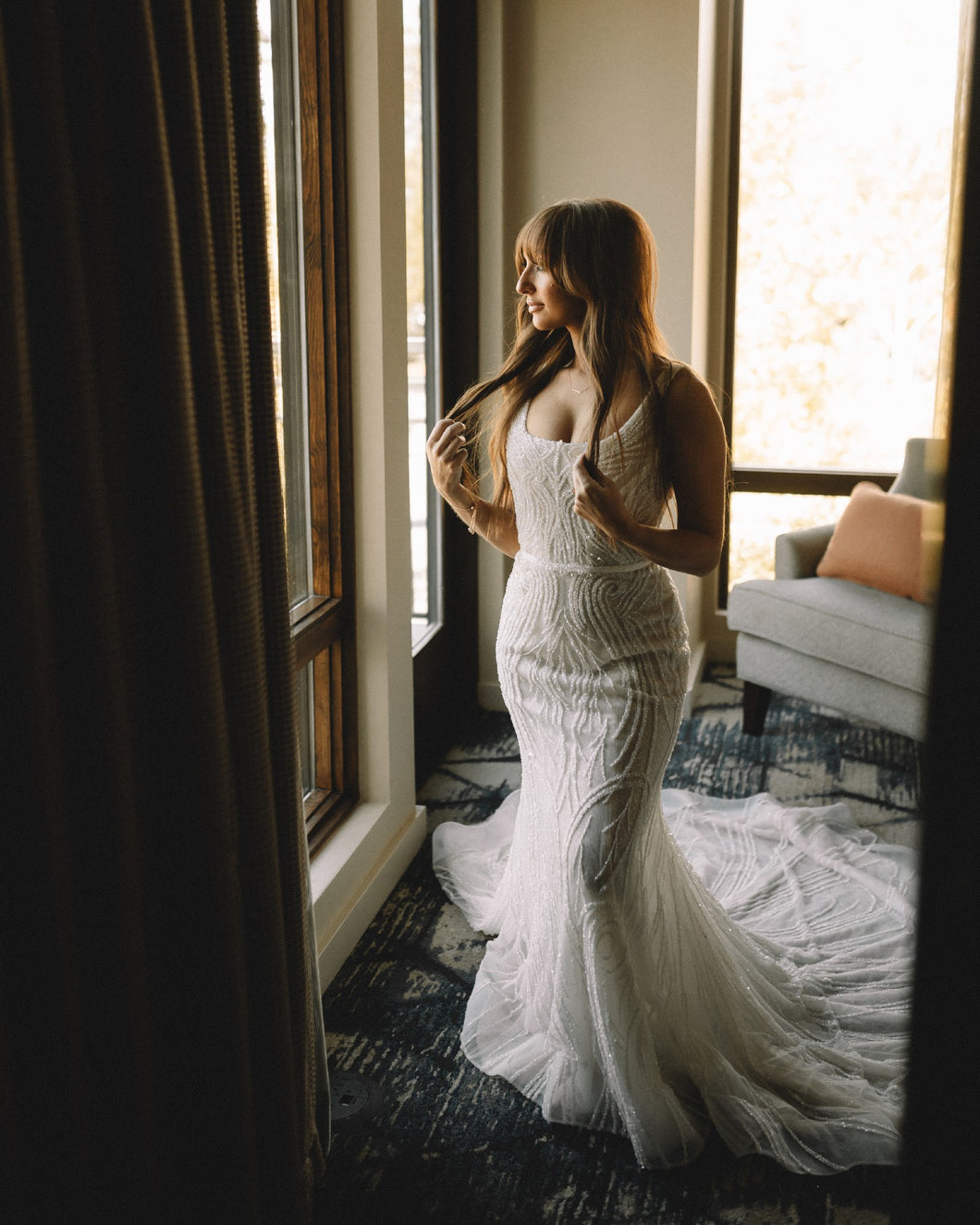 C2024-BF1 - beaded wedding gown with scoop neck and open back