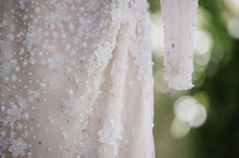 C2024-LSV73 - embellished long sleeve wedding gown with deep sheer v-neck bustline
