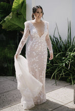 C2024-LSV73 - embellished long sleeve wedding gown with deep sheer v-neck bustline