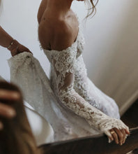 C2024-LSL381 - off the shoulder long sleeve lace wedding gown
