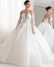 C2024-LS333 - Sheer illusion neck ball gown wedding dress with long sleeves