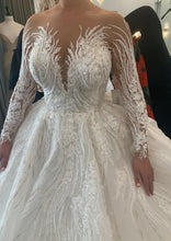 C2024-LS333 - Sheer illusion neck ball gown wedding dress with long sleeves