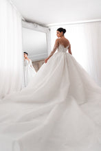 C2024-LS333 - Sheer illusion neck ball gown wedding dress with long sleeves