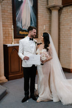 C2024-LS553 - illusion neckline wedding dress with long sheer sleeves