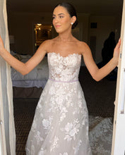 C2024-LS919 - Strapless a-line wedding gown with detachable sheer long sleeves and illusion neckline