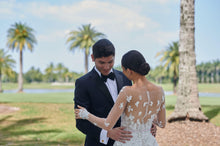 C2024-LS919 - Strapless a-line wedding gown with detachable sheer long sleeves and illusion neckline