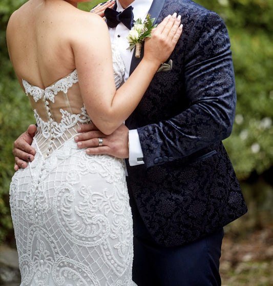 C2024-NAL513 - strapless sweetheart fit-to-flare wedding gown with beaded lace embroidery