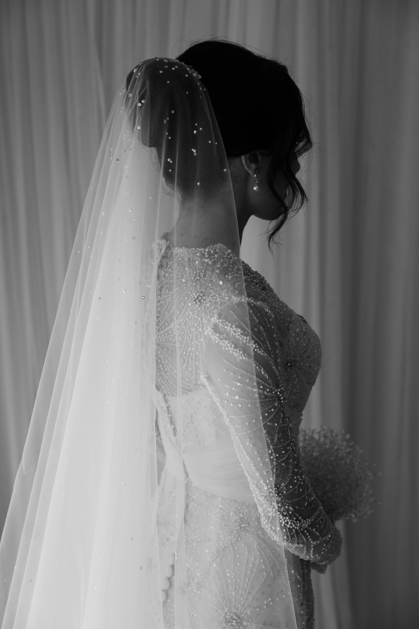 C2024-FK771 - beaded long sleeve wedding gown with detachable train