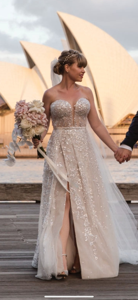 C2024-404 - strapless sequin beaded wedding gown with empire waist