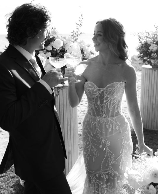 C2025-GL244 - strapless sheer embroidered wedding gown