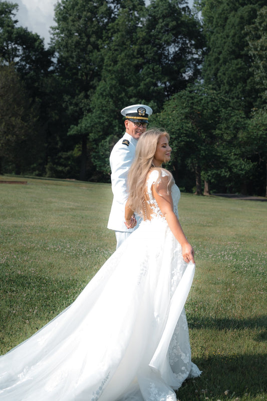 C2025-ML220 - cap sleeve lace wedding dress