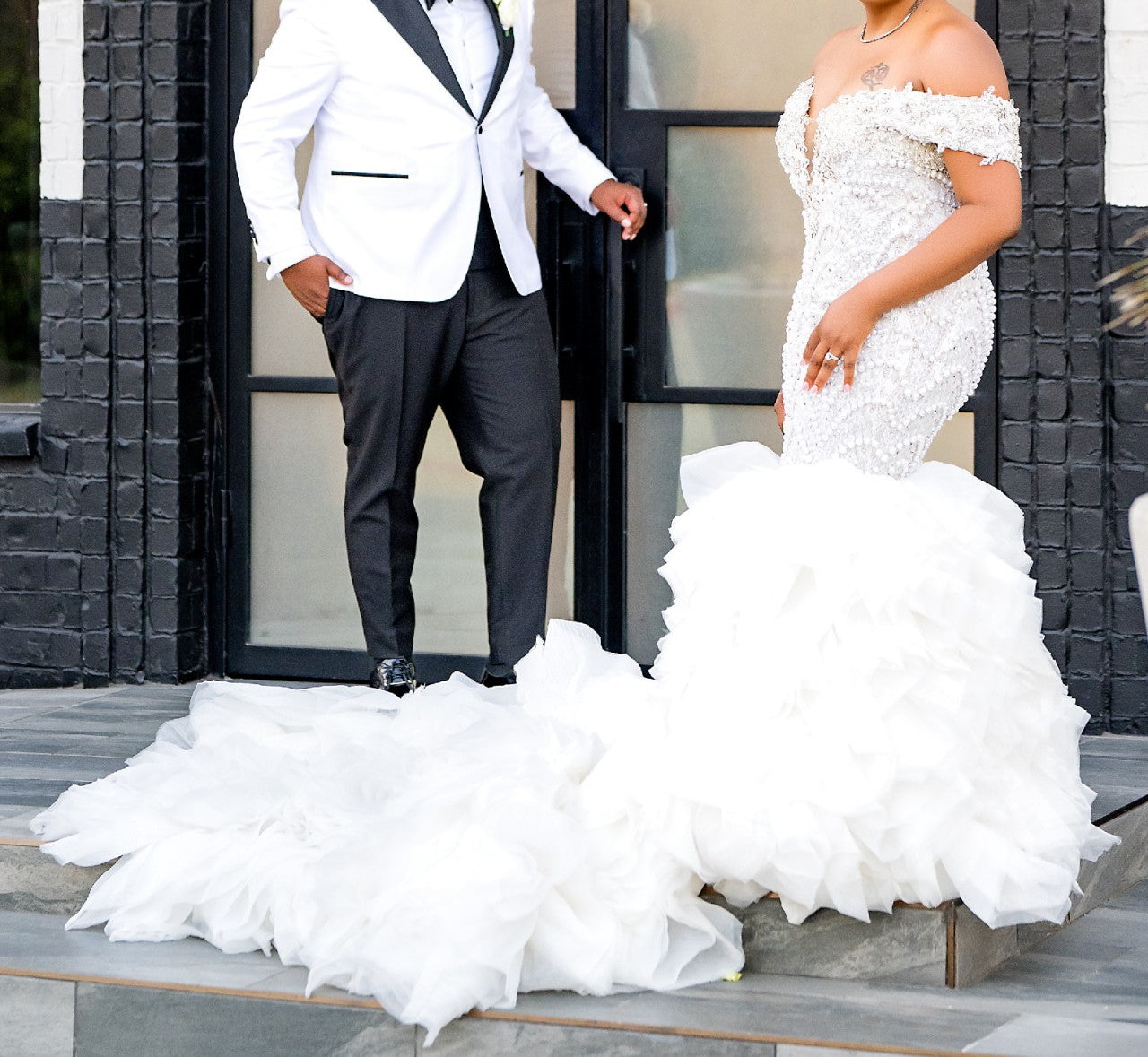 C2025-EA2766 - off the shoulder beaded fit-to-flare wedding gown