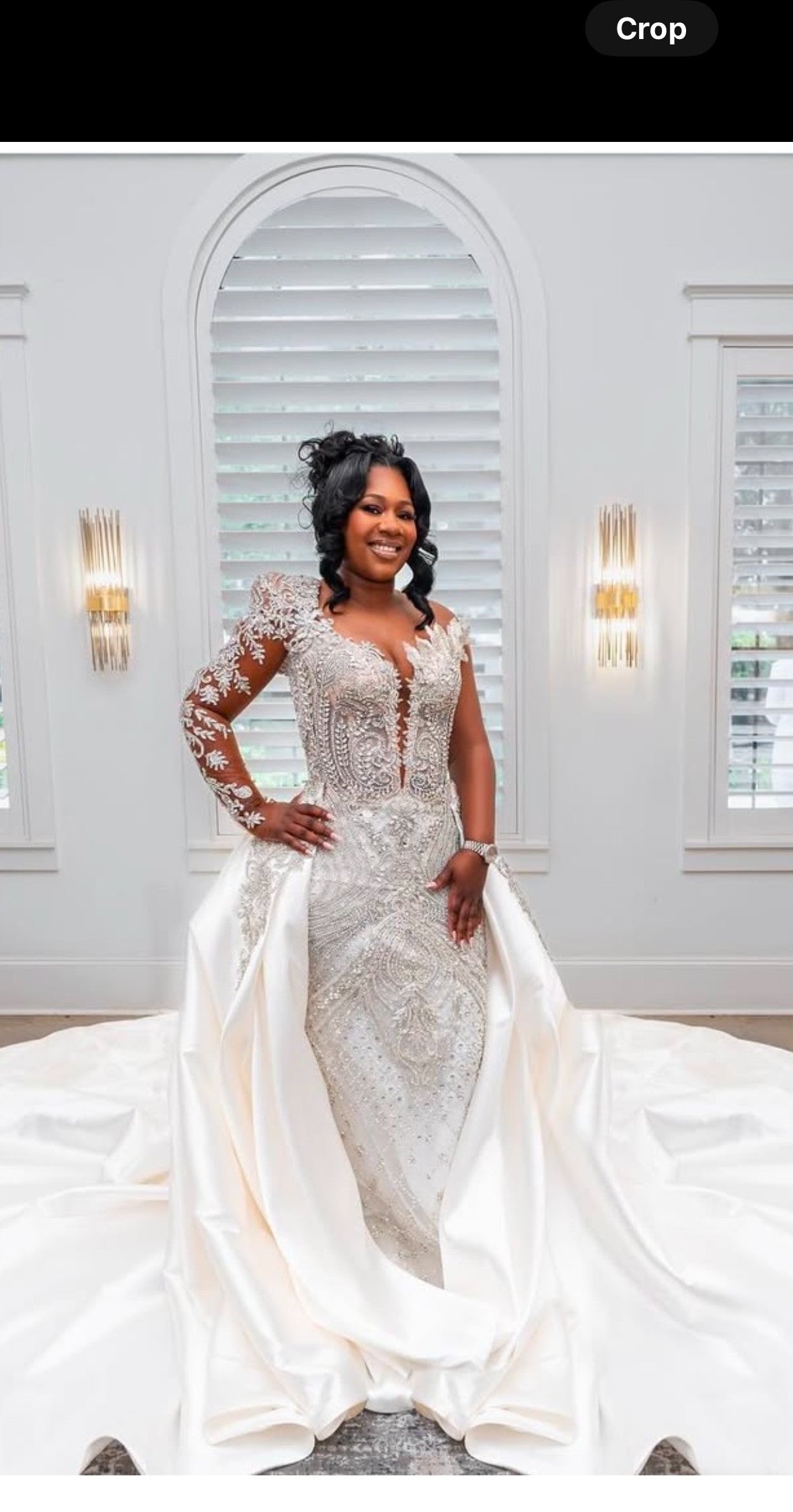 C2025-EA2805 - Beaded wedding gown with sheer long sleeves